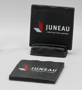 2-Pc Square Shale-Texture Coaster Set w/Base (UV Print)