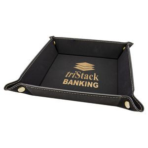 6" X 6" Black/Gold Laserable Leatherette Snap Up Tray With Gold Snaps