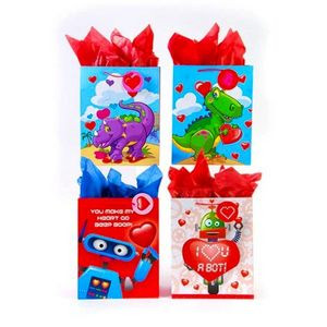 Large Valentine Gift Bags - 4 Designs, Matte Finish (Case of 120)