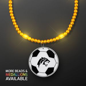 Yellow LED Bead Necklace with Soccer Ball Medallion - Domestic Imprint