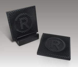 2-Pc Square Carbon Fiber-Texture Coaster Set w/Base
