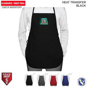 Discounted Shorter Length Twill Bib Apron, 19x24, No Pockets, Heat Transfer logo, In Stock