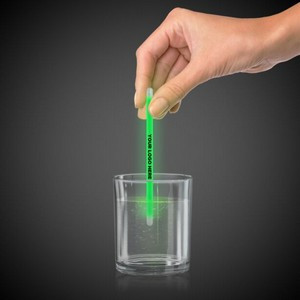 5" Hot Stamp Green Glow Swizzle Stick