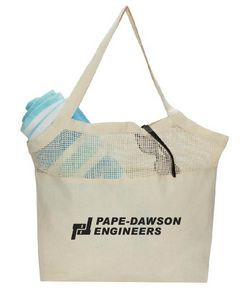 Cotton Canvas Mesh Beach Tote Bag