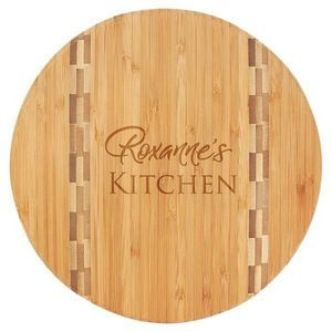 Round Bamboo Cutting Board 9 3/4" With Butcher Block Inlay