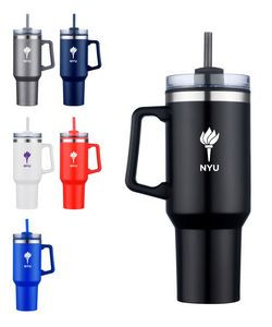 Union Printed - 40 Oz. Double Wall Insulated Travel Mug w/ Handle and Straw