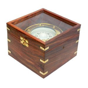 Jumbo Gamble Brass Compass In Teak Wood Box (Upgraded)