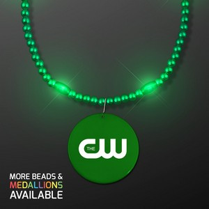 LED Green Glow Mardi Gras Beads - Domestic Imprint