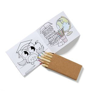 School Kids Coloring Book & 6-Color Pencil Set To-Go