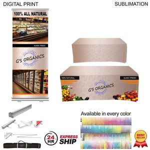 24Hr Express Ship- Tradeshow Package, Premium Retractable Banner+ Sublimated Tablecloth