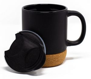 Ceramic Corky Coffee Mugs With Splash Resistant PP Lid 14oz