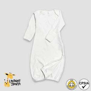 Baby Sleep Gown w/ Zipper & Mittens White 100% Cotton- Laughing Giraffe®