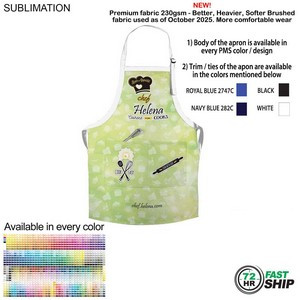 72 Hr Fast Ship - Domestic made Bib Apron, 25x28, 2 Pockets, Adjustable Neck, Sublimated