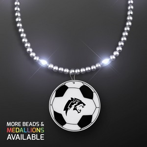 Silver LED Bead Necklace with Soccer Ball Medallion - Domestic Imprint