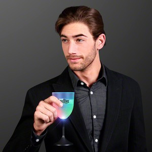 8 Oz. Imprinted LED Wine Glass w/ Classy Black Base - Domestic Print