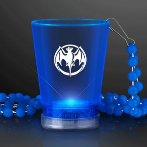 1.5 Oz. Custom Light Up Blue Shot Glass w/ Bead Necklace - Domestic Print