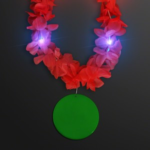 Light Up Hawaiian Leis with Custom Green Medallion - Domestic Print