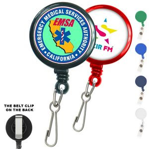 Large Retractable Round Badge Reel w/ J-Hook & Belt Clip