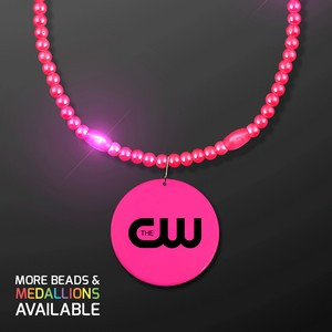Light Up Pink Pizzazz Necklace Beads with Medallion - Domestic Print
