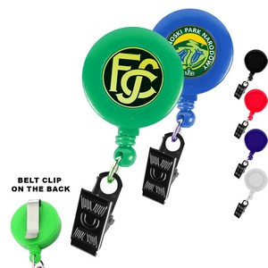 Round Retractable Badge Holder w/ Bulldog clip on Vinyl snap