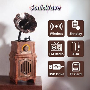 SonicWave Classic Gramophone Bluetooth Speaker with USB, TF Card & FM Radio