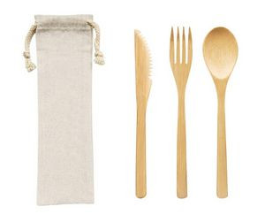 Wooden Tableware Set With Jute Bag