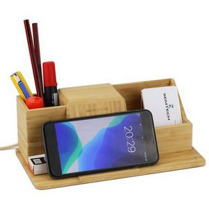 Bamboo Desk Organizer w/Wireless Charger