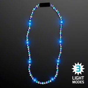 Flashing Light Up Beaded Necklace - Blue & Silver - BLANK