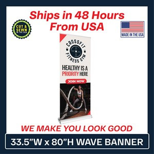 33.5" Wave Retractable Banner (Graphic & Hardware Package) - Printed in the USA