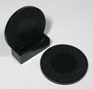 2-Pc Round Swirl Pattern Coaster Set w/Base
