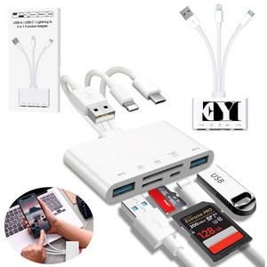 5 in 1 USB/TYP C/ Lightning Port/ CF/SD/TF Metal Card Readers