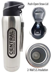 16 Oz. Double Wall Stainless Steel Vacuum Insulated Bottle w/ Straw and String