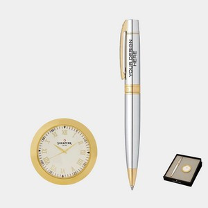 SHEAFFER® Executive Gift Set Bright Chrome 300 Ballpoint Pen with Table Clock