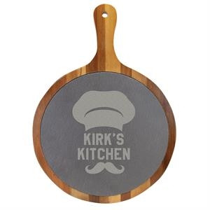 14-1/2" Round Wood/Slate Serving Board