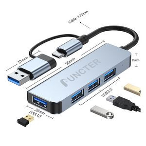 4 In 1 USB C to USB Hub USB C Splitter Dual Connectors USB Adapter