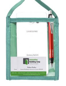 Green Large Neck Wallet Pouch w/Front Zipper & Printed Lanyard