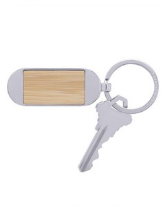 Bamboo & Metal Oval Keychain
