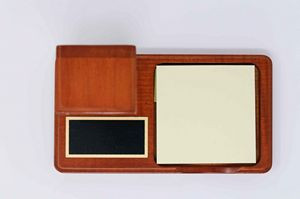 Teakwood Finish Floating Pen Desk Set w/ Memo Pad