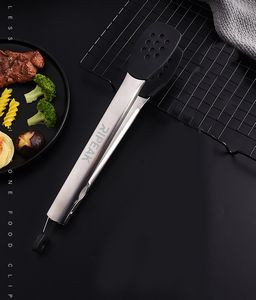 12 inch 304 Stainless Steel Food Tongs w/Silicone Locking Clip Barbeque Kitchen Tongs (Round Hole)