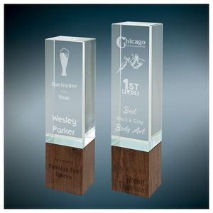 Rectangle Sierra Glass Award with Walnut Wood Base