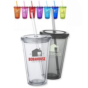 16 Oz. Double Wall Acrylic Tumblers w/Straws