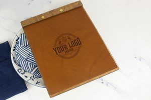 Full-Grain Leather and Wood Restaurant Menu cover- Made in USA