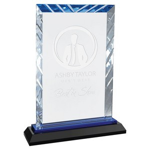 8" Blue Rectangle Accent Glass on Black Base