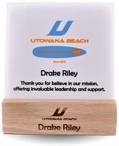Full color Plaque/counter display with wood base