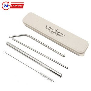 Stainless Steel Straw Set w/ Wheat Box