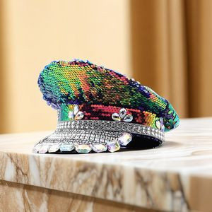 Sequin Flat Top Navy Hat