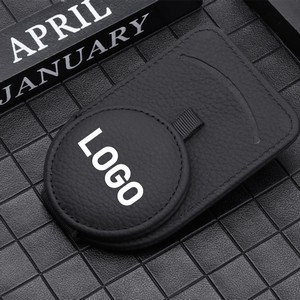 Genuine Leather Magnetic Car Visor Eyeglass Clip with Card Slot