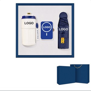Magnetic Power Bank, Umbrella & Coffee Cup Gift Set (Customizable Logo)