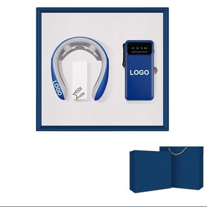 Premium Custom Branded Gift Kit | 10000mAh Built-in-Cable Stand Power Bank & Portable Neck Massager
