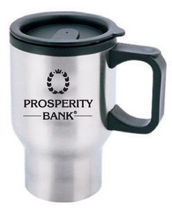 16 Oz. Stainless Steel Travel Mug w/Plastic Interior & Rectangle Handle